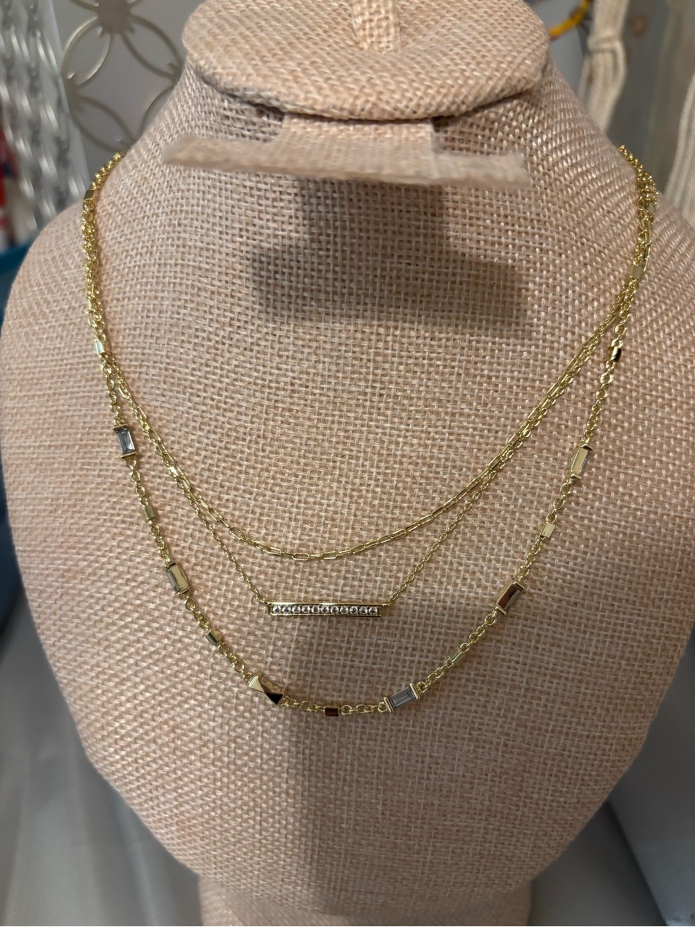 Kendra Scott Gold Layered Bar & Beaded Chain Necklace The Addison triple strand